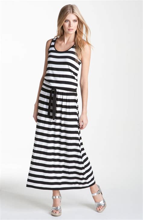 michael kors striped jersey maxi dress|Michael Kors half sleeve dress.